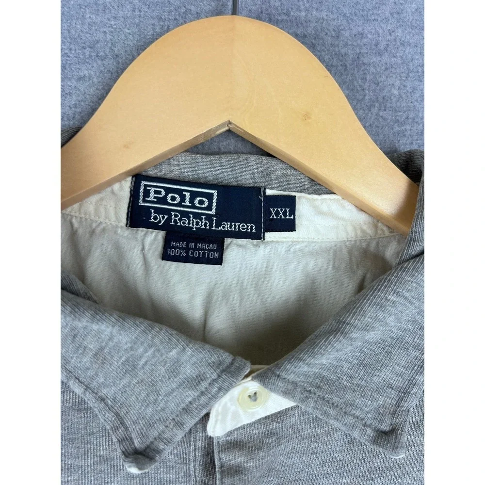 Polo Ralph Lauren Mens XXL Grey White Striped Long Sleeve Polo Shirt‎ Cotton